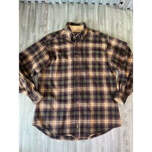 Vintage Woolrich Flannel Button Up Shirt Men's Plaid Brown Long Sleeve Size L